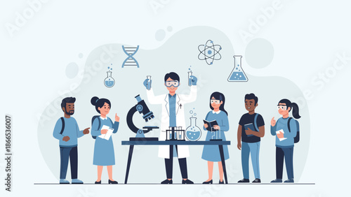 Enthusiastic Science Professor Inspiring Students In Modern Class Room Education