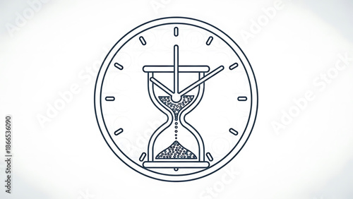 A minimalist vector graphic of an hourglass integrated into a clock face design