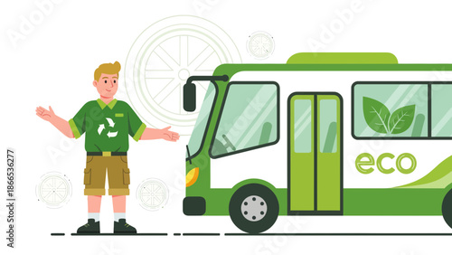 Environmentally Friendly Transportation Cartoon Illustration of Eco Bus Service