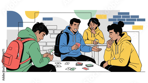 Engaging Card Game Between Friends After School Time Together In Modern Setting