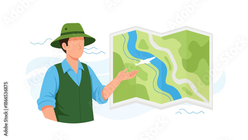Experienced Guide Presenting Topographic Map For Outdoor Adventure Planning
