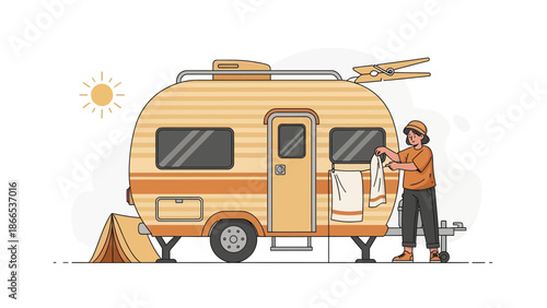 Enjoying Outdoor Recreation At The Campsite With Vintage Camper Caravan