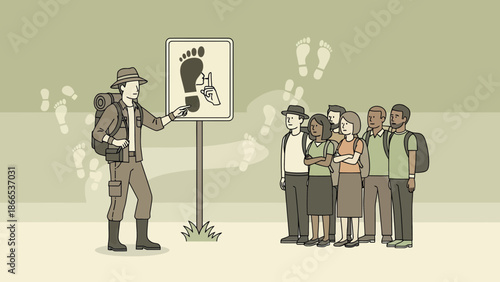 Explaining Trail Etiquette To A Diverse Group Of Hikers Before An Excursion