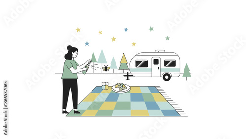 Enjoying Summer Time Outdoors Camping With Family And Protecting From Insect