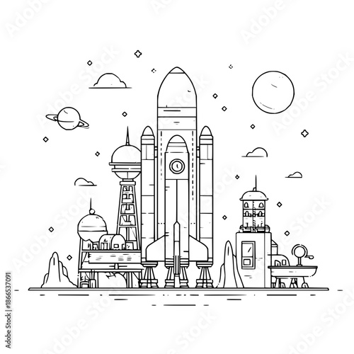 Space Rocket Launching into Orbit around Planets and Stars