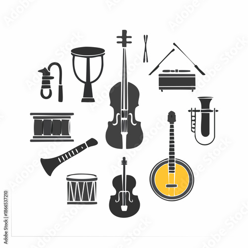Musical Instrument Silhouette Collection Creating a Harmonic Visual Symphony