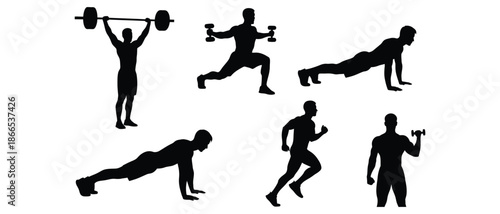 Workout and Fitness Silhouettes Men Training Exercise Collection