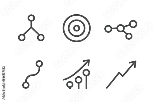 Contagion Flow Diagram. Line vector icons of contagion influence flow: seed node, branching lines, impact ripples, chain dots,