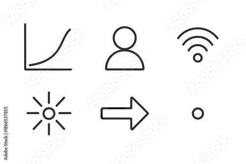 Plot-Based Ad Icons. Line vector icons of plot-based advertising persuasion: curved plot line, character mark, signal wave, mood