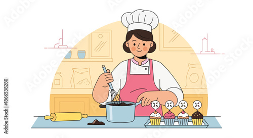 Baker Preparing Cupcakes with Precision and Care.