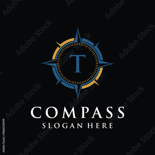 Initial letter T compass navigation logo design inspiration 