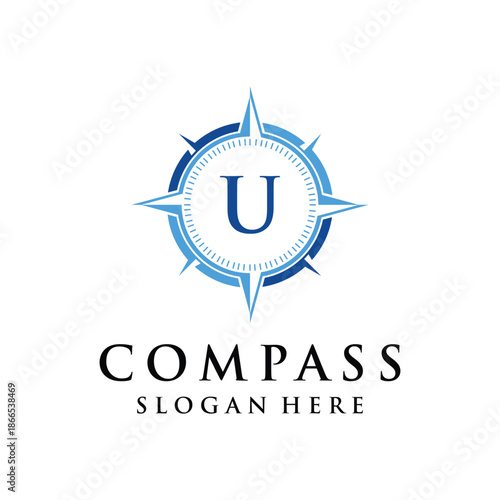 Initial letter U compass navigation logo design inspiration 