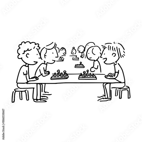 Children Playing Chess at Table