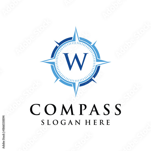 Initial letter W compass navigation logo design inspiration 