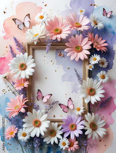 frame with flowers and butterflies