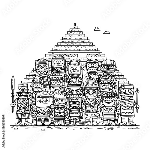 Mummified Warriors Standing in Front of Pyramid