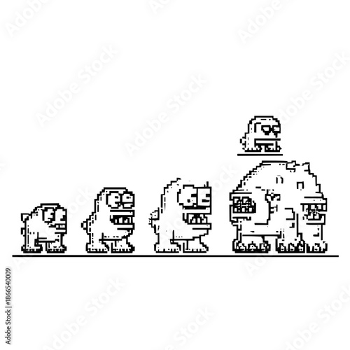 Evolving Monsters Growing Bigger in Pixel Art Style