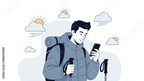 Digital Nomad Adventures Young Man Connecting Outdoors Using His Smart Device