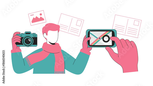 Digital Nomad Exploring Travel Photography Via Smartphone And Classic Camera