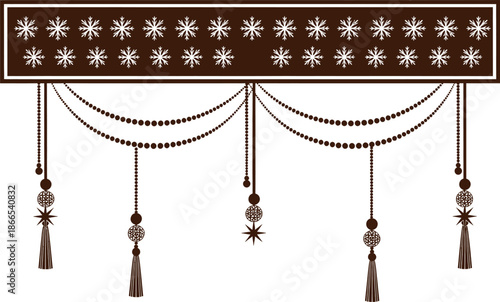 Elegant black and white curtain or drapery with star and tassel decorations
