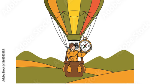 Discovering New Horizons: Hot Air Balloon Adventure With A Compass Guidance