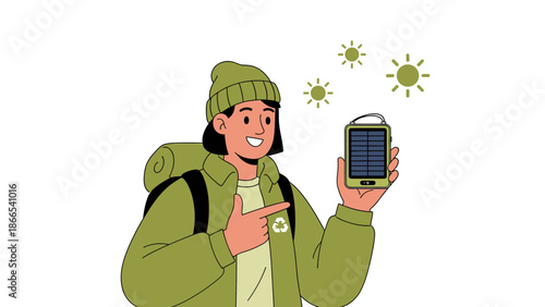 Eco Friendly Traveler Demonstrates a Portable Solar Charger For Sustainable Adventures
