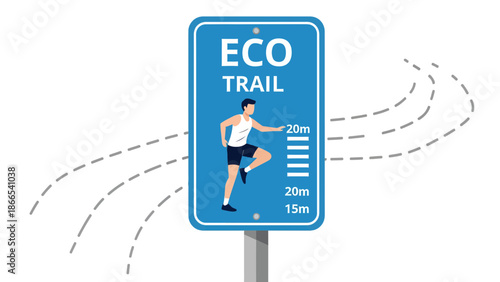 Eco Trail Sign With Man Training Fitness Outdoor Path Active Adventure Concept