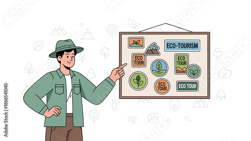 Eco Tourism Presentation With A Man In Front Explaining Environmentally Responsible Travel
