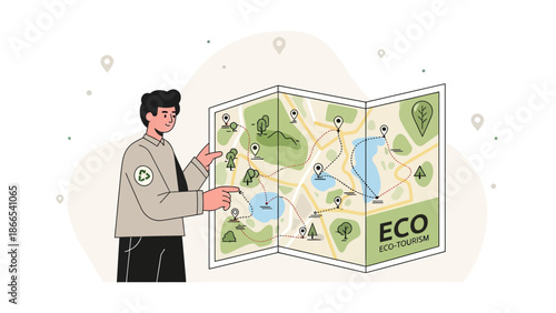 Eco Tourism Route Planning Showing Nature Reserves on Folding Map