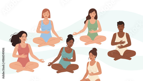 Diverse Pregnant Women Practicing Prenatal Yoga Meditation Poses For Healthy Lifestyle