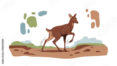 Elegant Brown Deer With Graceful Gait Amidst Artistic Abstract Nature Elements