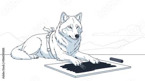 Drawing Wolf With Ink In A Mountainous Setting Illustration Artwork