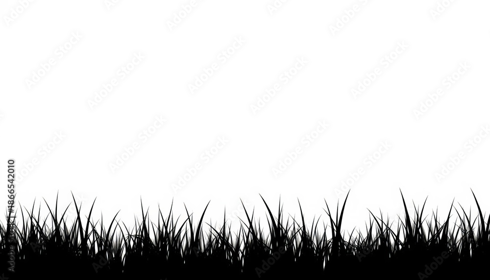 Naklejka premium Continuous, unbroken line of grass silhouette against light background, wallpaper, lawn