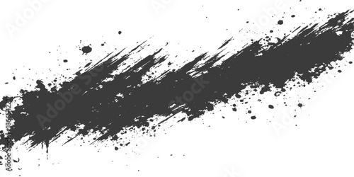 Grunge black ink splat illustration with paint splatter texture and liquid spray drips on a dirty stain background element