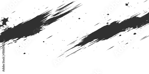 Black ink splat and grunge paint splatter vector illustration featuring dirty stain textures with liquid drips and spray brush blots for an artistic silhouette pattern element