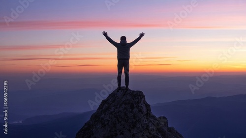 Man on Peak Reaches for Sky
