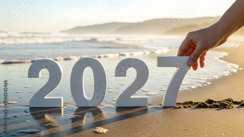 Celebrating the new year 2027 on the beach
