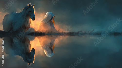 Abstract nativity art tranquil soft diffused light pastel spectrum mirrorlike reflections crisp focus hdr rendered jpeg logo watermark text caption SEO Optimized light tidy serene polished clean