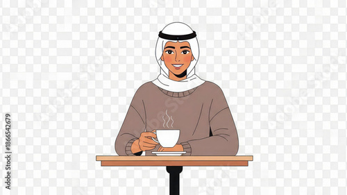 Man in traditional middle eastern attire sitting with a steaming