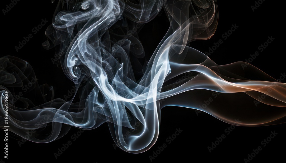Obraz premium Elegant wisps of smoke dancing against a stark black background, creating a mesmerizing visual display.