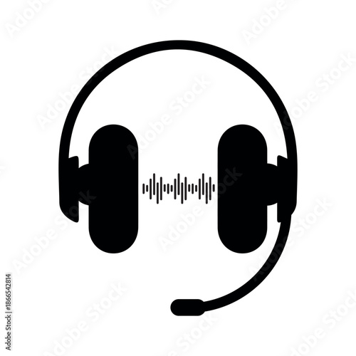 Headset with microphone and audio waveform icon