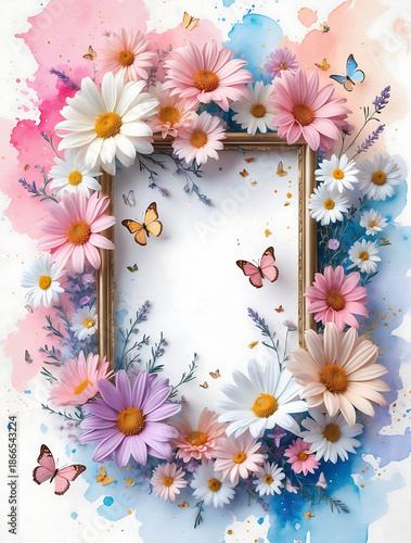 frame with flowers and butterflies