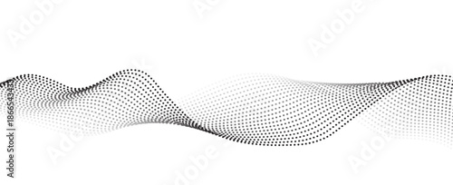 Flowing dots particles wave pattern halftone gradient curve shape isolated on white background. Vector in concept of technology, science, music, vector