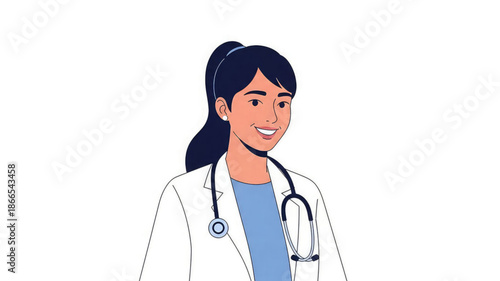 Smiling female doctor wearing stethoscope and white lab coat