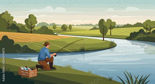 Fisherman by the River A Serene Fishing Scene.