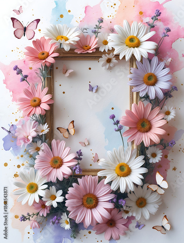 frame with flowers and butterflies