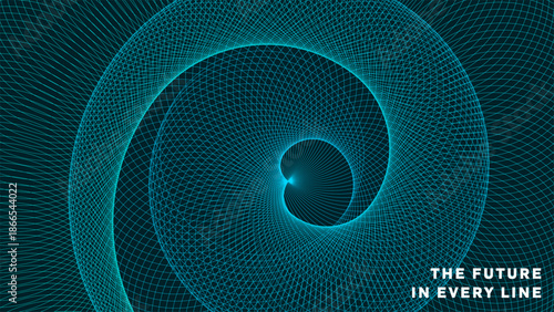 Cyan vortex line art for digital signage, high resolution 4K video backgrounds and tech presentations on dark background