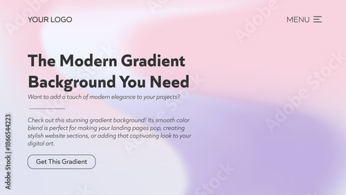 Gradient background for a modern landing page design featuring smooth pink, purple, and white color blends and a clean, minimalist header and call to action