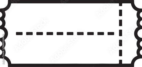 A white rectangular ticket with a perforated line in the middle and a decorative border also transparent background