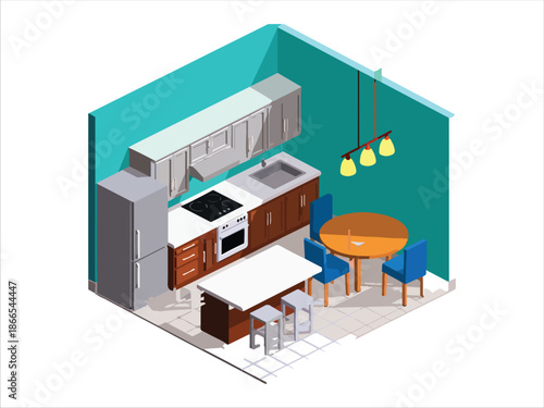 Modern Kitchen Design with Dining Area and Pendant Lights